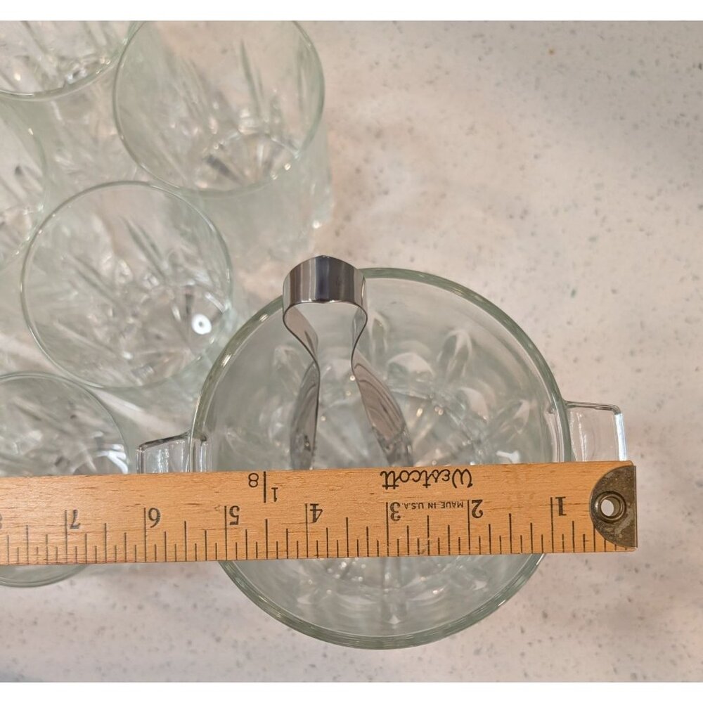 Clear Glass Ice Bucket Set 6 Glasses Italy-Made Tongs - Picture 10 of 16